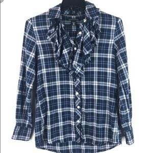 Banana Republic Ruffle Plaid Button Down